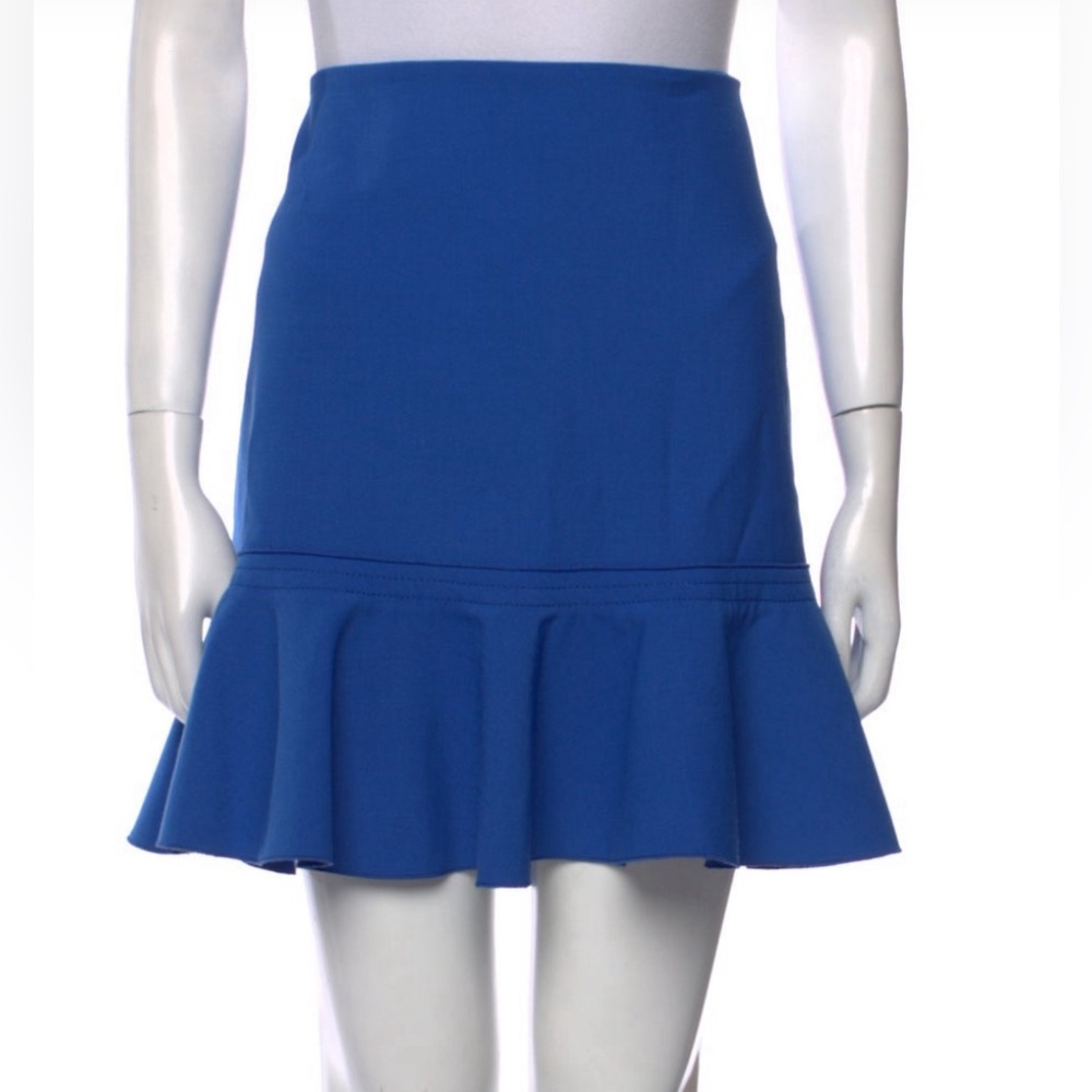 Victoria Victoria Beckham, Ruffle Embellishment Mini Skirt in Blue, Size M